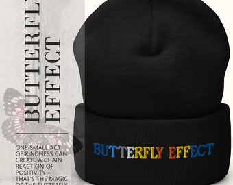 Butterfly Effect Cuffed Beanie, Knit Winter Hat, Unisex Beanie Cap, Graphic Beanie Hat, Gift for Him, Gift for Her