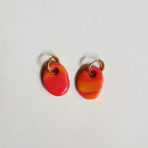 Organic-shaped pink and yellow hoop earrings - interchangeable stainless steel hoops