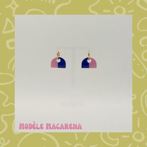 Hoop earrings with two-tone half-moon pendants - stainless steel hoops
