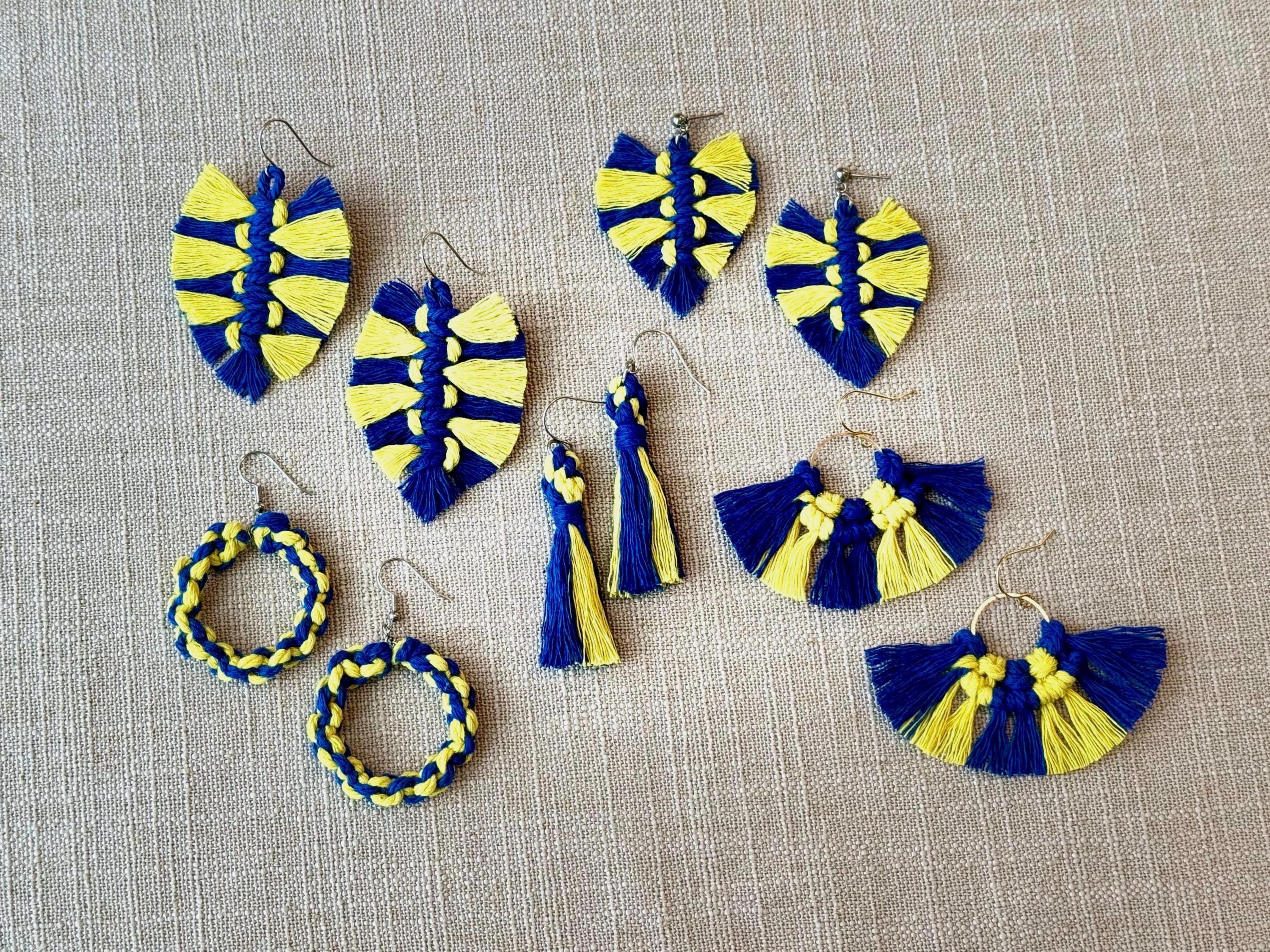 Maize & Blue Earrings  | Team Spirit Jewelry | Gameday Earrings | Yellow and Blue Earrings | Macramae Yellow and Blue Earrings