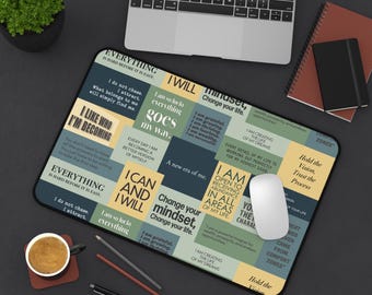 Motivational Affirmations Desk Mat | Positive Quote Desk Pad, Patchwork Inspiration
