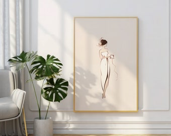 Cartel minimalista elegante Descarga digital Arte de pared Decoración vertical digital de moda Descarga instantánea Beige Blanco Ilustración estética Neutrual