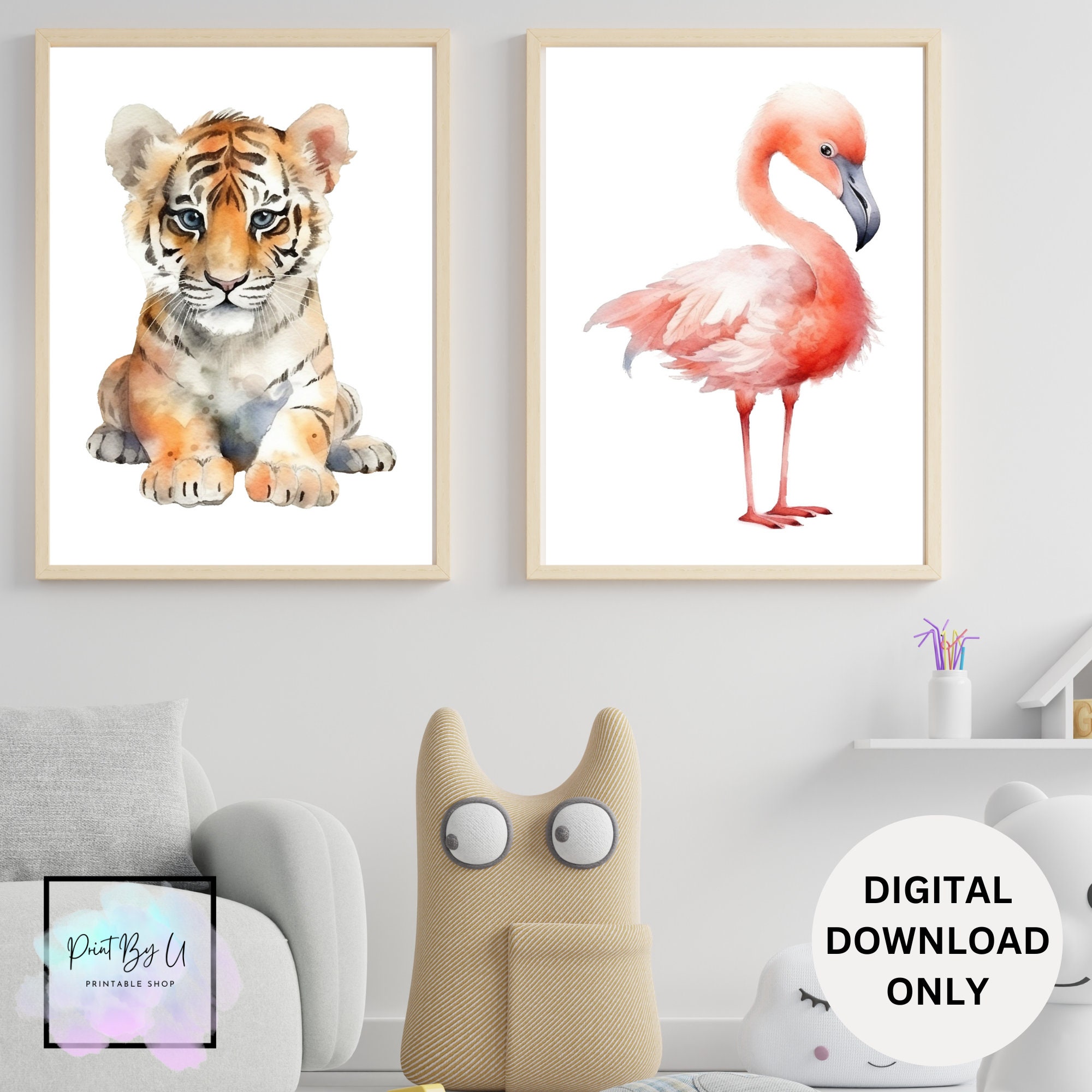 Zoo Animal Wall Art Set of 11, Baby Room Wall Art, Kids Room Wall Art