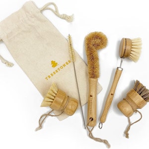 Natural Bamboo Kitchen Dish Brush Set