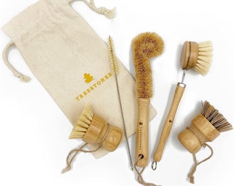 Natural Bamboo Kitchen Dish Brush Set