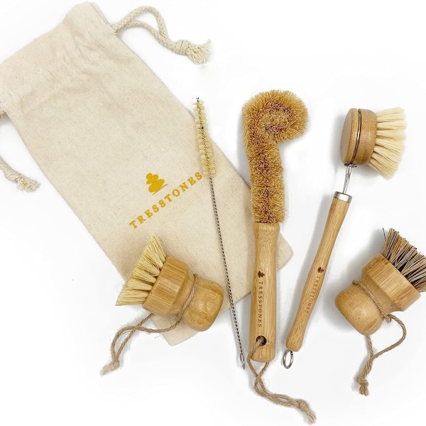 Natural Bamboo Kitchen Dish Brush Set