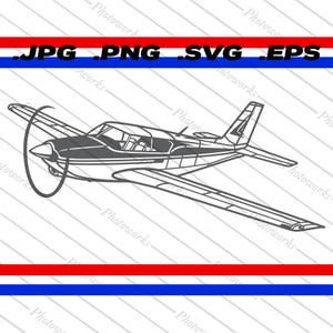 May include: A black and white line art illustration of a single-engine propeller airplane shown from a side angle. The graphic features a detailed fuselage, wings, tail section, and a circular propeller motion effect. Text at the top reads .JPG .PNG .SVG .EPS.