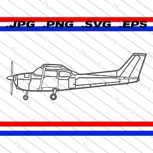 May include: A black and white line art illustration of a single-engine propeller airplane shown in profile. The image includes the text .JPG .PNG .SVG .EPS at the top, set against a background with repeating diagonal watermarks.