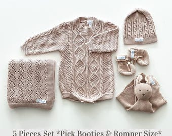 Knitted Baby Outfit, Unisex Knitted Baby Outfit, Knit Baby Romper Set, Baby Newborn Knit Set, Newborn Girl Knit Outfit, Coming Home Outfit