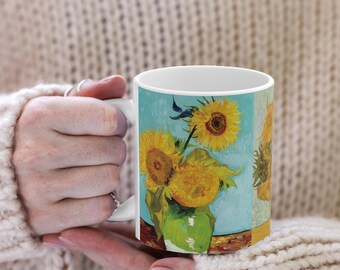 Taza de cerámica de Van Gogh, taza para café, té, chocolate caliente, pinturas de girasoles, regalo para amantes del arte, decoración del hogar, artículos para beber, vacaciones, 11 oz o 15 oz