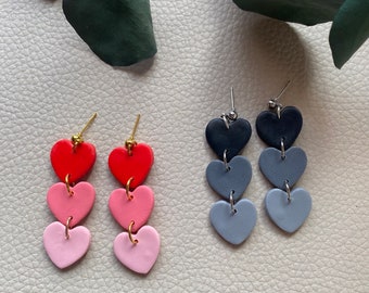 Lange Polymer-Ton-Ohrringe, Herz, handgefertigter Schmuck, Accessoires, Edelstahl, Edelstahl, Polymer-Ton, Ohrringe