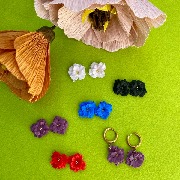 Pendientes flor charms, joyeria hecho a mano, complementos, acero inoxidable, stainless steel, polymer clay, earrings, flower