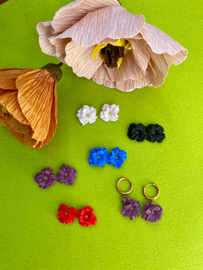 Pendientes flor charms, joyeria hecho a mano, complementos, acero inoxidable, stainless steel, polymer clay, earrings, flower imagen 1