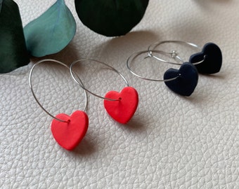 Argolla con corazón en arcilla polimérica, acero inoxidable , pendientes, hecho a mano,  polymer clay, earrings, handmade, joyeria