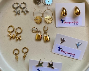 Stainless steel charm earrings, hummingbird, woman, padlock, dog, earrings, rock, steel,