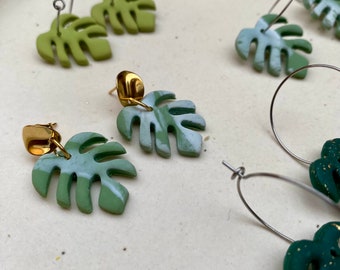 Monstera Polymer Clay Ohrringe, Edelstahl, handgefertigt, Polymer Clay, Ohrringe, handgefertigt, handgefertigter Schmuck, Frauen,