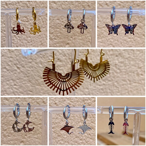 Pendientes charms de acero inoxidable, colibrí, mujer, candado , perrito,earrings, rock, acero,