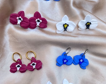 Orchid earrings, handmade jewelry, accessories, stainless steel, stainless steel, polymer clay, earrings, flower, light earring