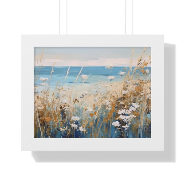 Wildblumen Feld, Nahe Am Wasser, Landschaft Ölgemälde, Land Landschaft Kunstdruck, Bauernhaus Wandkunst Bild