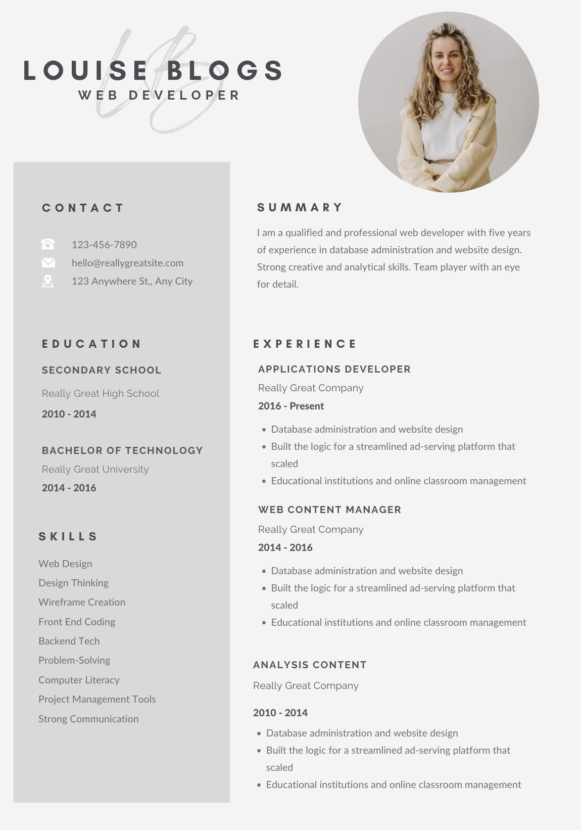 Resume/cv Template With Photo, Professional Template for Canva, Clean ...