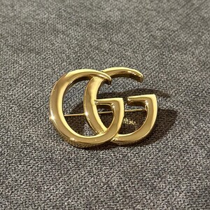 VTG Gucci GG Vintage Gold Brooch Golden Pin GG Monogram Steel Logo Monogram
