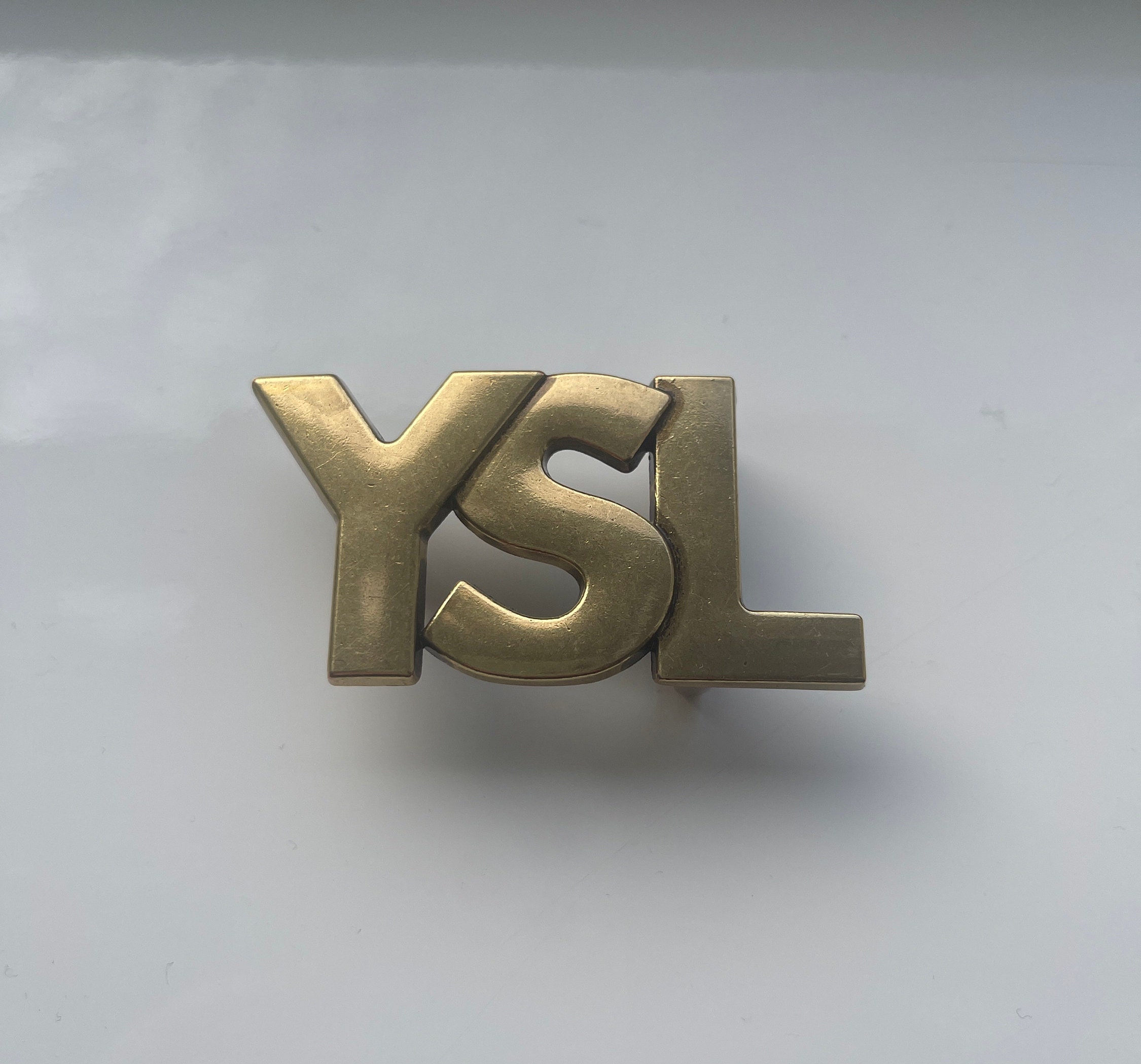 Vintage YSL Yves Saint Laurent Belt Buckle Reversible Leather Belt Y Monogram Stainless Steel Gold Logo Spell Out 29mm Etsy