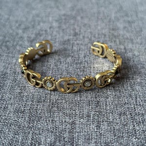 VTG GUCCI Goldener Armreif Armband Vintage Gold GG Monogramm Strass Blumen Logo Edelstahl