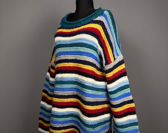 Pachamama VTG 90s 100% Wool Rainbow Heavy Chunky Knit Oversized Jumper Sweater