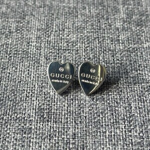VTG GUCCI Vintage Sterling Silver Trademark Heart Tag Earrings GG Heart Studs