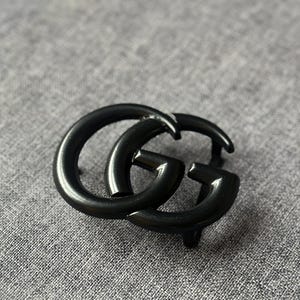 Vintage Gucci GG Black Belt Buckle Reversible Leather Belt GG Monogram Stainless Steel Spell Out Logo 4cm 1.5"