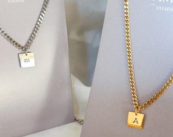 Classic Cuban Chain customizable Square Tag Initial