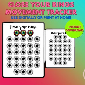Exercise Rings Printable Tracker | Digital Fitness Tracker for Apple Watch | Bullet Journal Fun Template Page | A4 and A5 | print/digital