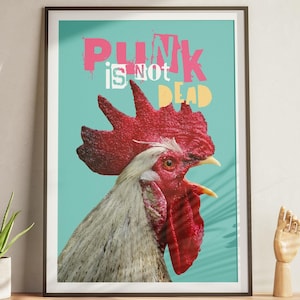 Punk Rock, Punk Poster, Funny Poster, Typography, Home Decor, Punk Design, Wall Art, Indoor Punk Poster, Rooster Poster, Cockerel Poster