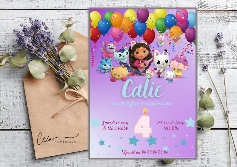 Carte invitation anniversaire personnalisée Gabby Chat image 1