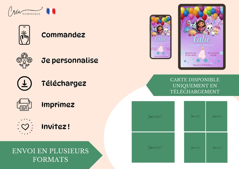 Carte invitation anniversaire personnalisée Gabby Chat image 2