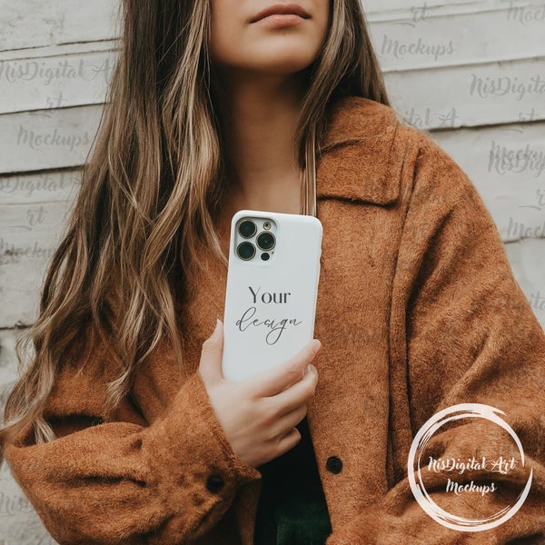 White Phone Case Mockup Tough Case Mockup iPhone Mockup Printify Case Mockup Phone Cover Mockup Phone Mockup Girl Holding White Phone Case