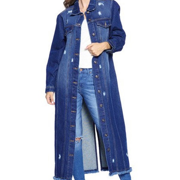 Distressed Denim Trench Coat