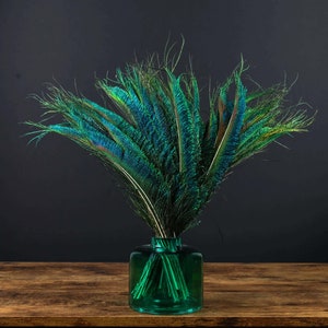 Natural peacock feathers, swords, emerald green, 25 cm image 1