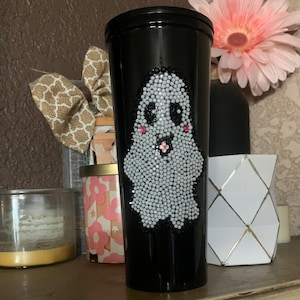 Vaso cónico único en su tipo, hecho a mano, de 20 oz, con forma de fantasma de Halloween y diamantes de imitación