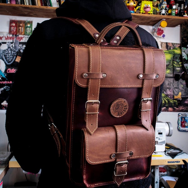 Leather backpack model "CANI" handmade.