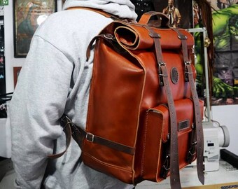 XXL Leather Roll-Top Backpack