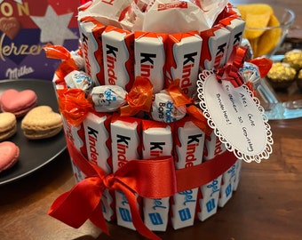 Praline cake with children's bars as a gift for an anniversary, Mother's Day, Valentine's Day, birthday, wedding, anniversary, engagement