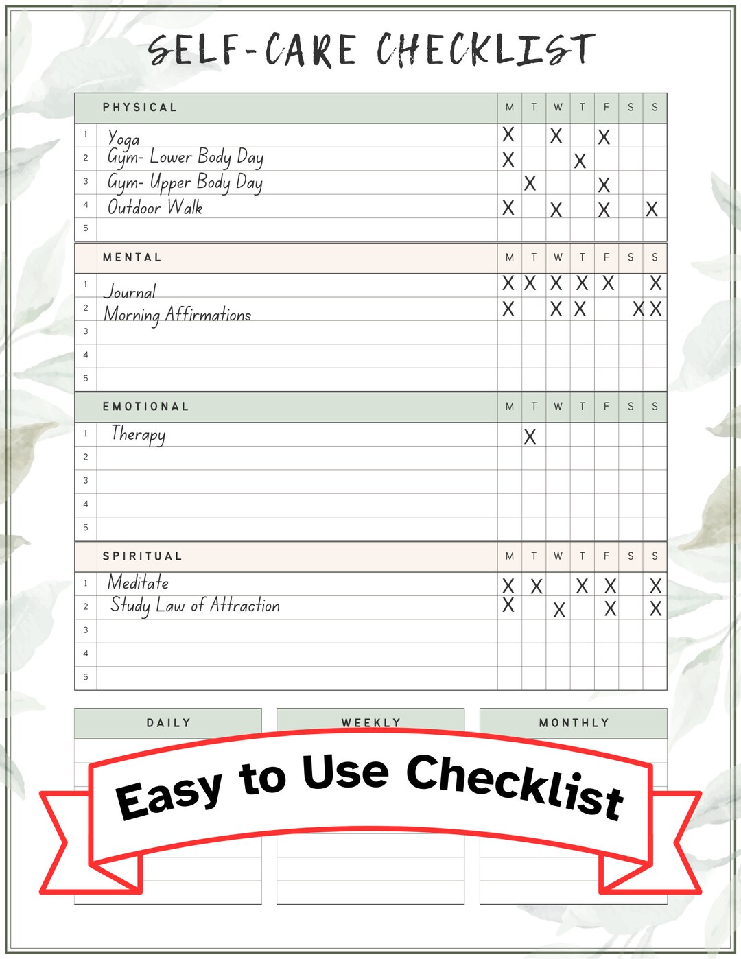 Self Care Checklist Printable Daily Planner Wellbeing Printable ...