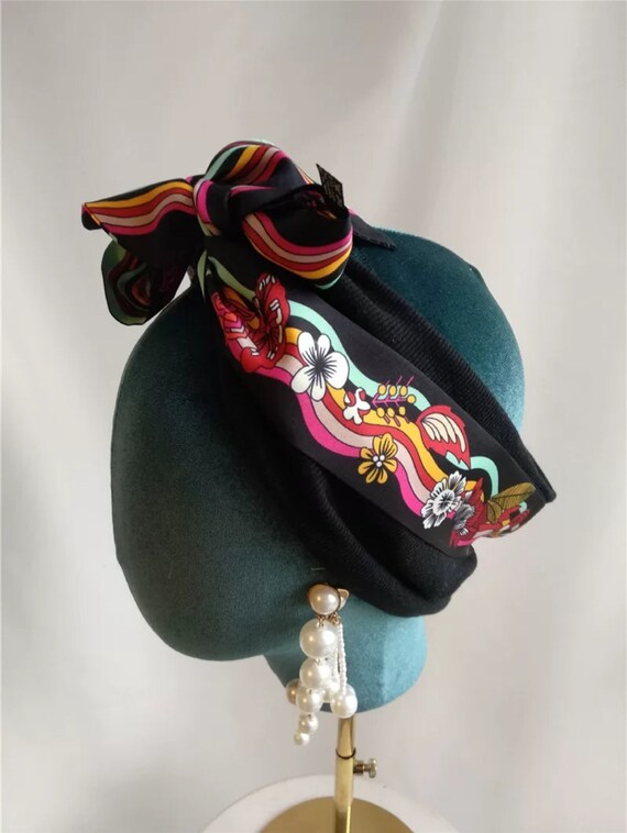 Fashion Black Multicolor Logo Knot Headband Flower Black Headband Knot Headband for Women Floral Twisted  main image 2