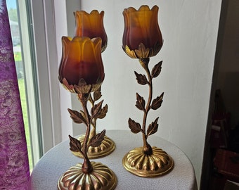 Amber candle holders vintage