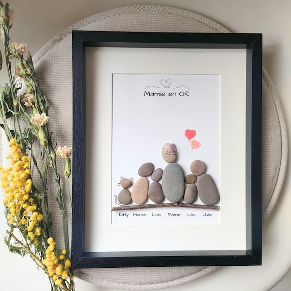 Cadre photo en galets naturel personnalisé sur command, cadeau unique idéal pour votre famille, amis, amour. Activités créatifs pour enfants