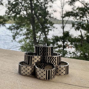 Stainless Steel Keffiyeh Engraved Ring  | Palestinian Style Jewelry | Profits Donated | Handmade Gift for All
