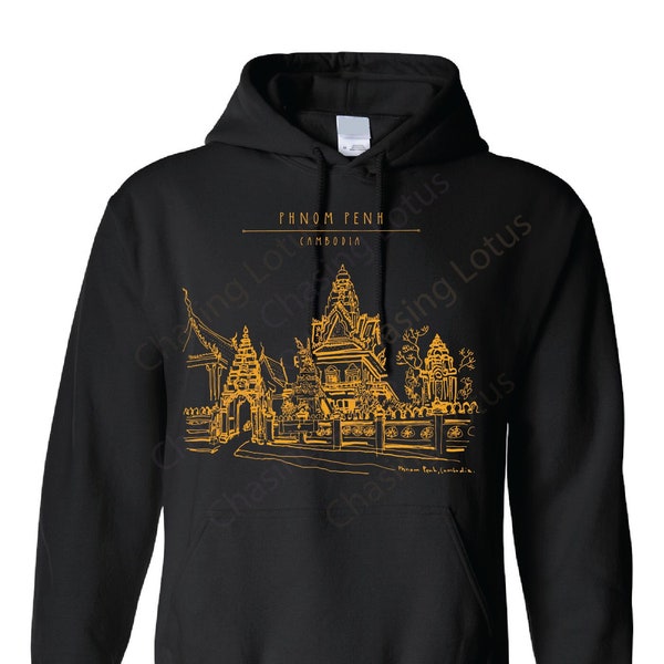 Cambodian Khmer Phnom Penh Temple line art graphic Unisex Hoodie