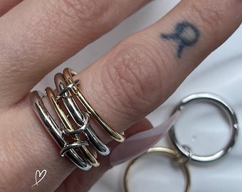 Silver Multi Link Connected Ring,Chunky Gold Plated Interlocking Ring,Eternity Stacking Ring,Interlocking Gold Ring,Standart Size