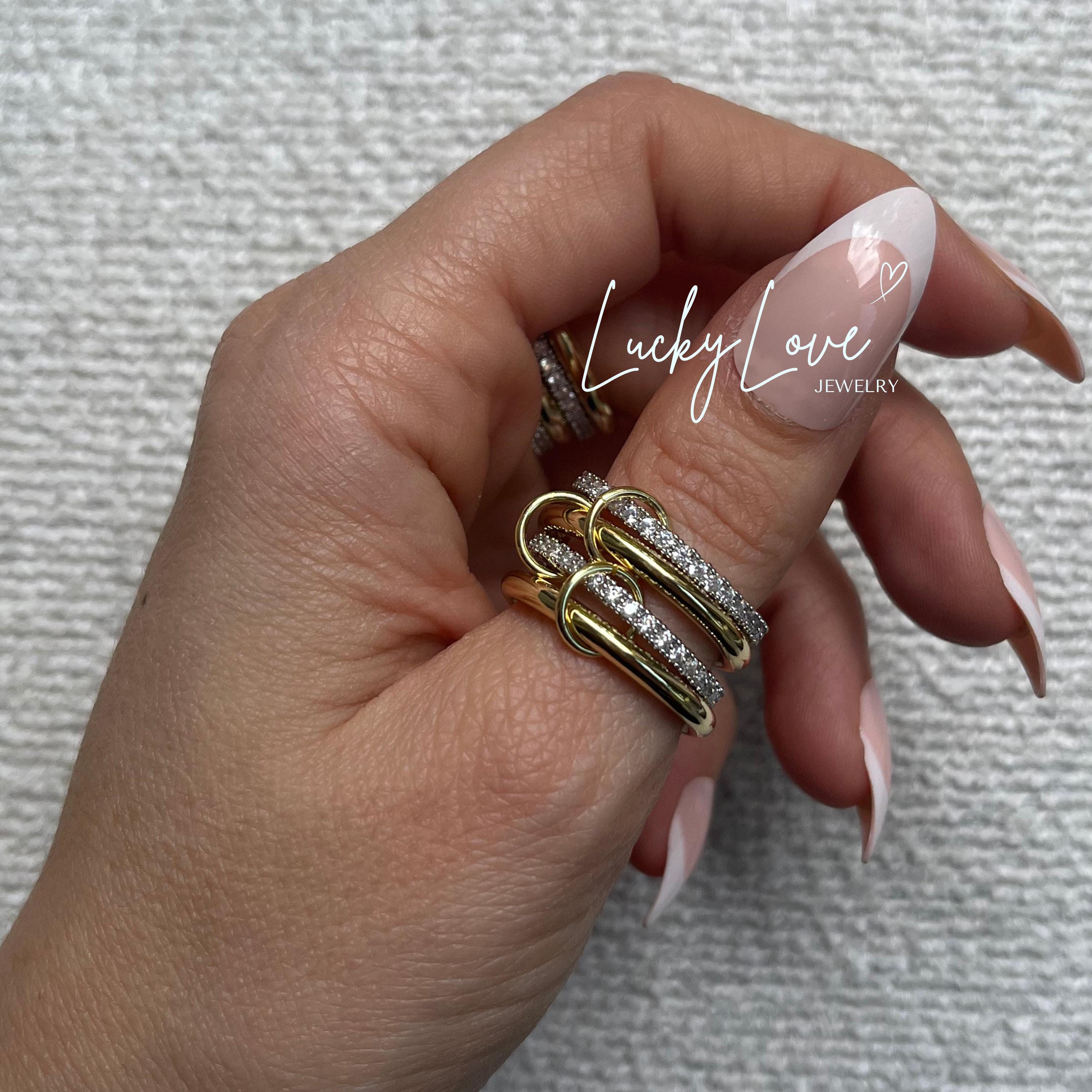 Sterling Silver Interlocking Ring: Chunky Gold Plated Zircon Eternity Band